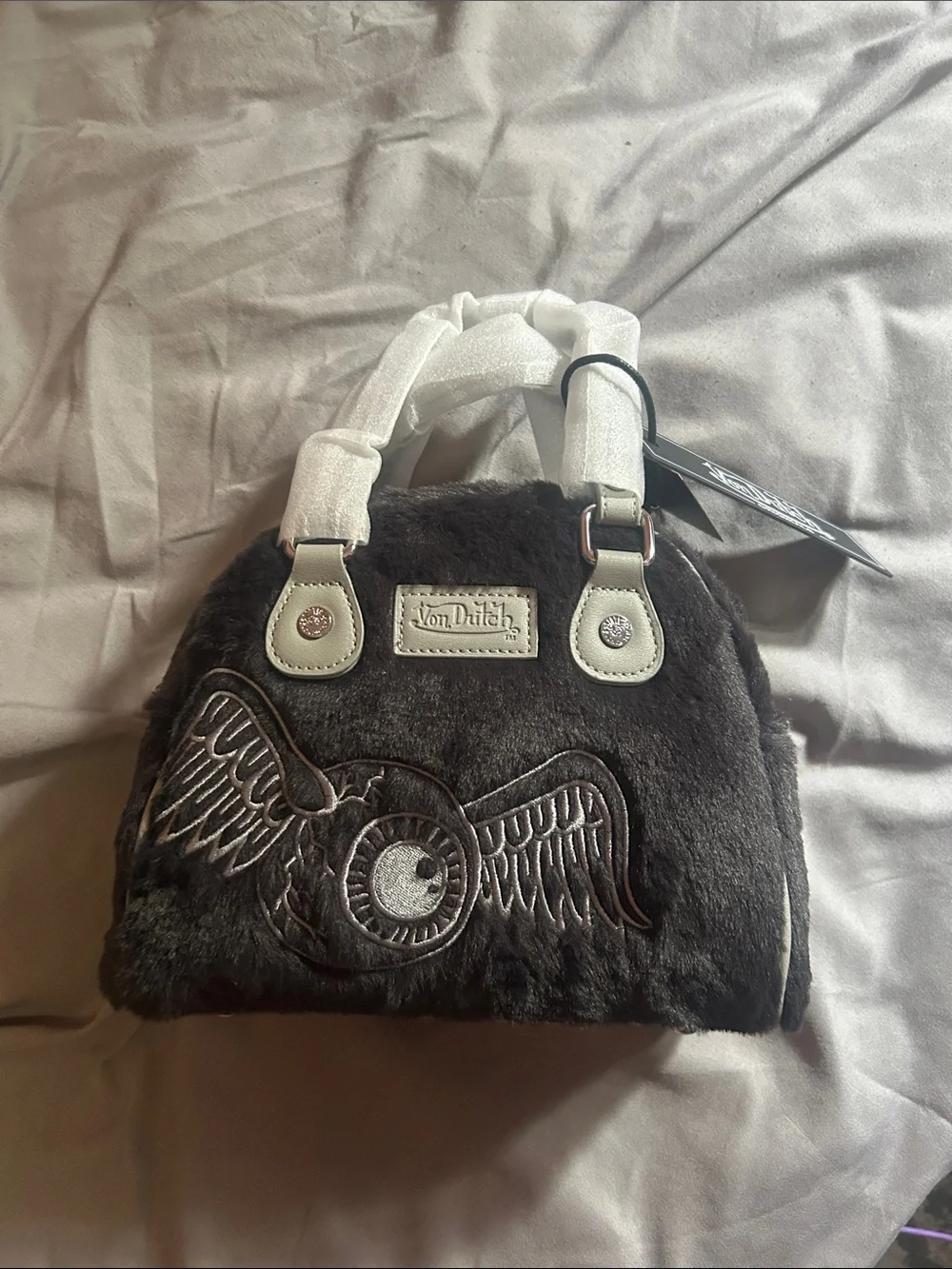 Von Dutch Black Quilted Messenger Bag with Branded Strap